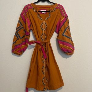 Anthropologie Orange and Pink Stasiana Belted Tunic Dress